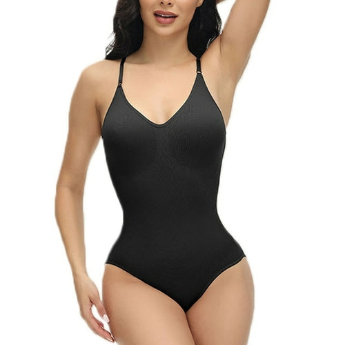 GUUDIA V Neck Spaghetti Strap Bodysuits Compression Body Suits Open