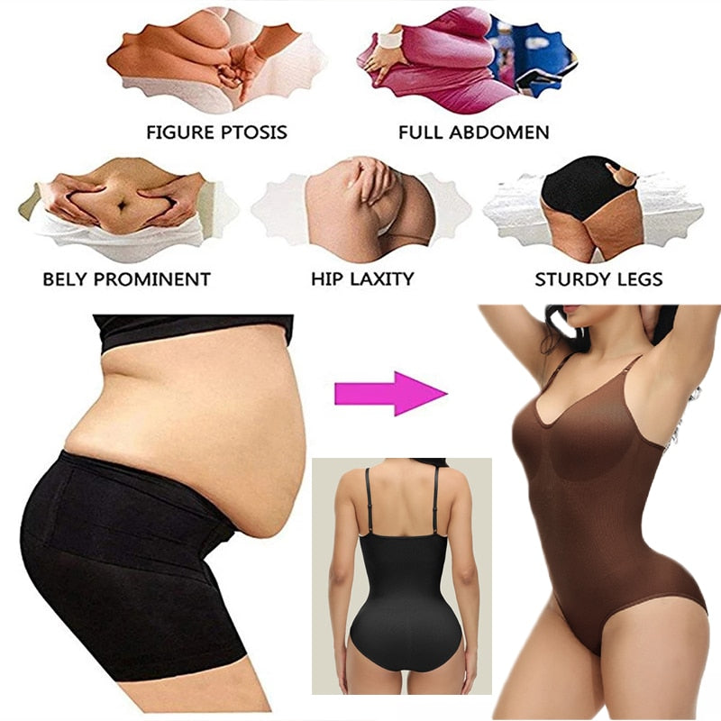 GUUDIA V Neck Spaghetti Strap Bodysuits Compression Body Suits Open