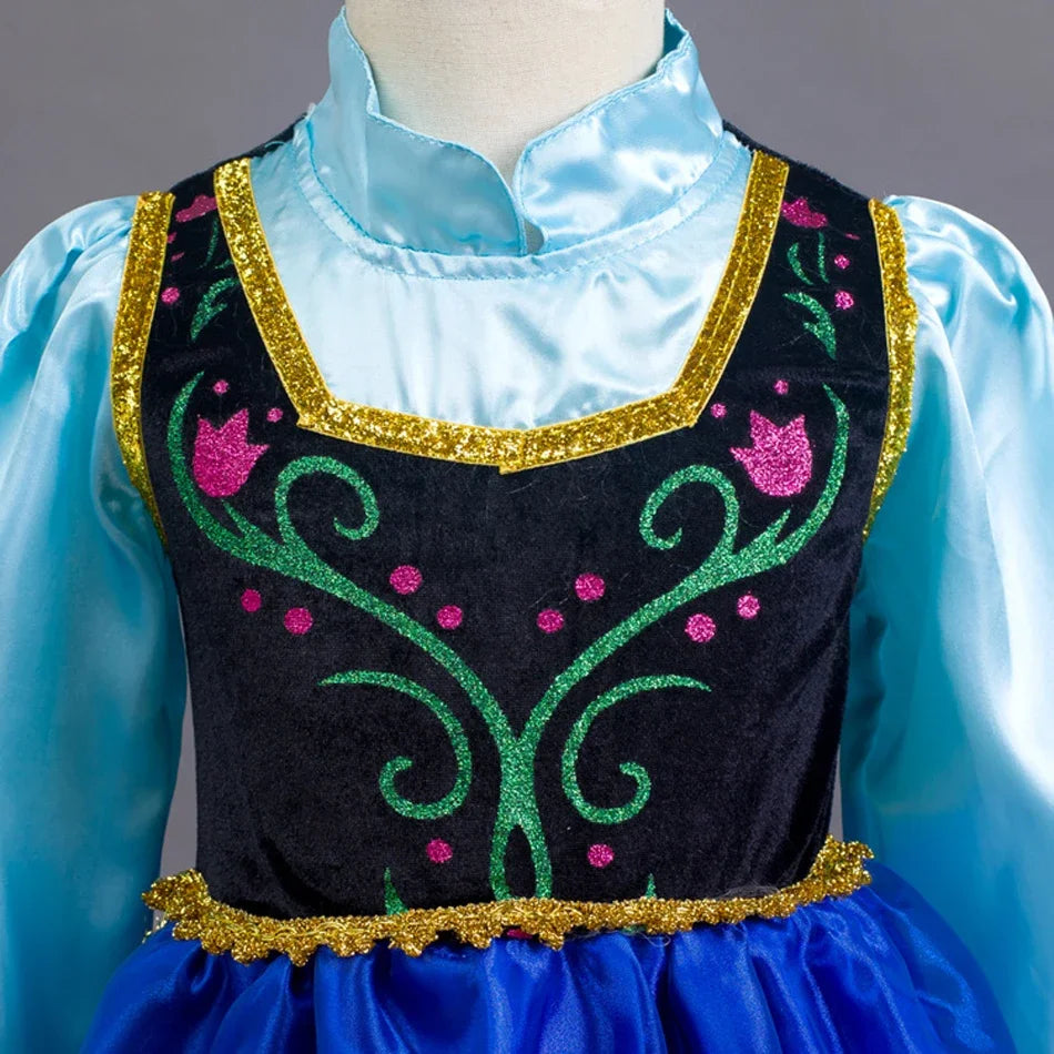 Fantastic Anna Princess Dresses Girls Halloween Costume Long Gown Kids