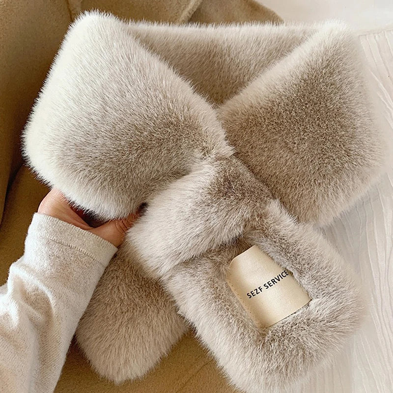 Fluffy Fur Collar Scarf Women Keep Warm Thickening Fur Sjaal Colorful