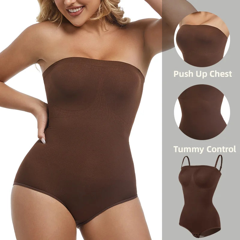 Women Strapless Bodysuits Shapewear Seamless Tude Tops Bodyshaper