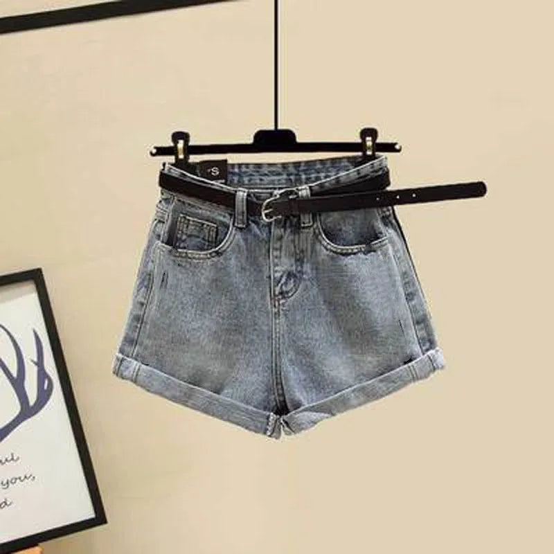 Small Age Reduction Fashion Three-piece Summer Shirt Women's Bottom Tank Top High-waisted A-line Wide Leg Jeans Shorts Trend
