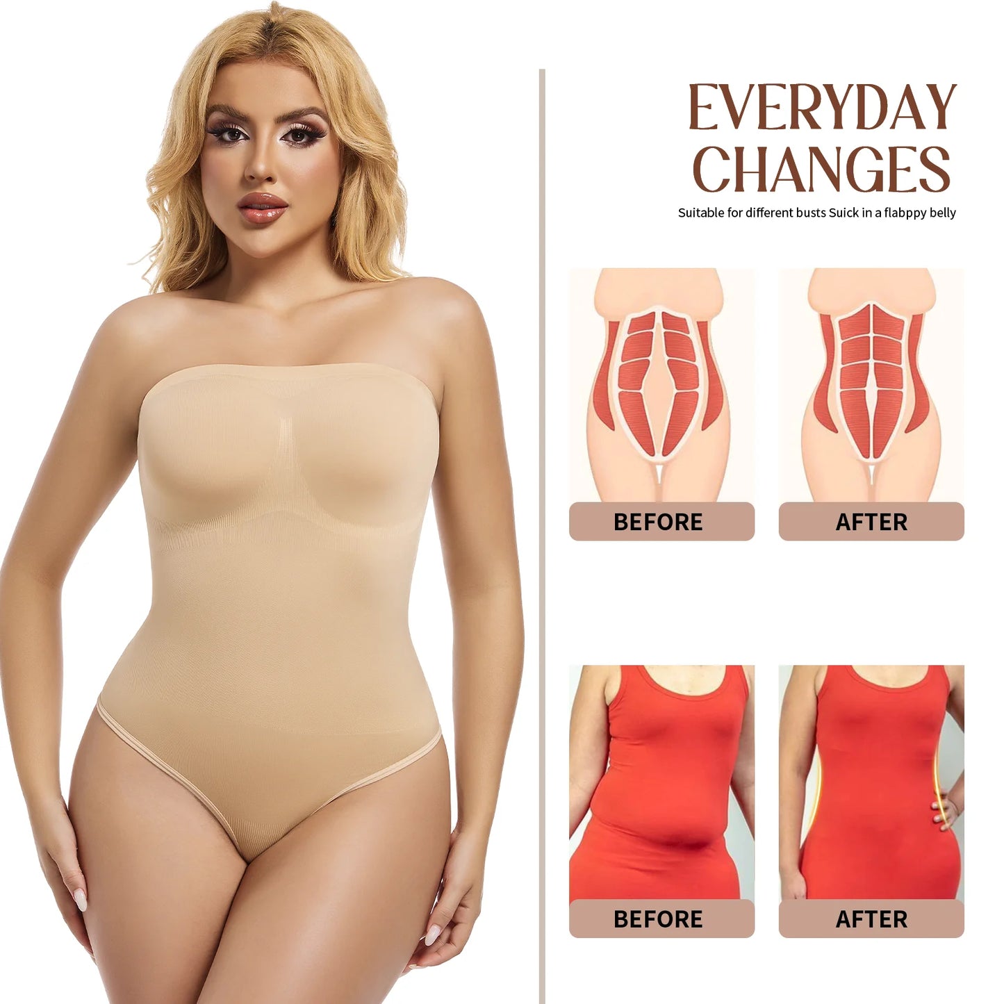 Women Strapless Bodysuits Shapewear Seamless Tude Tops Bodyshaper
