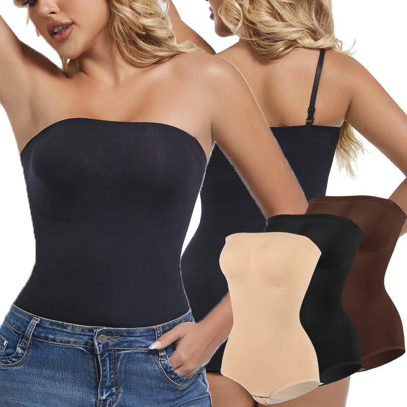 Women Strapless Bodysuits Shapewear Seamless Tude Tops Bodyshaper