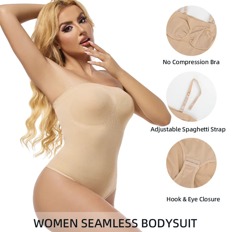 Women Strapless Bodysuits Shapewear Seamless Tude Tops Bodyshaper