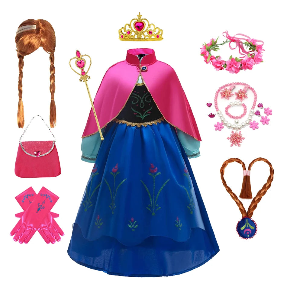 Fantastic Anna Princess Dresses Girls Halloween Costume Long Gown Kids