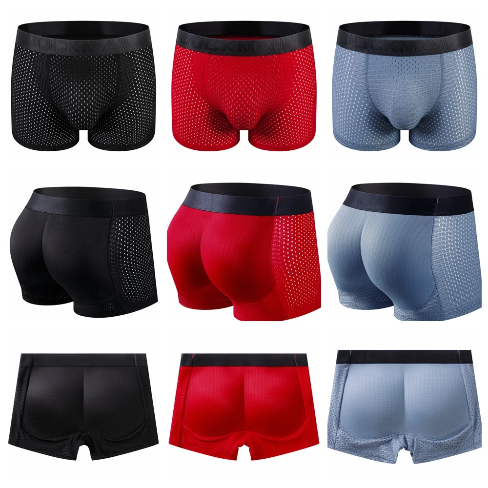 Men Trunks Built-in Fake Butt Hip Lifter Enhancer Shorts Boxer Briefs