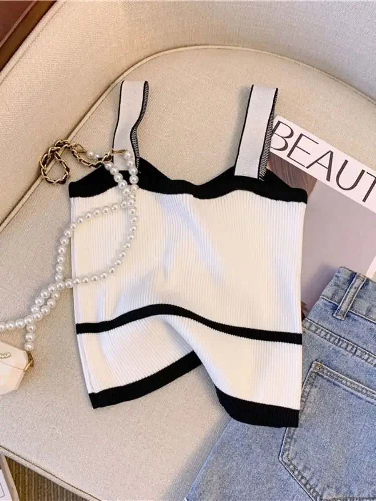 Summer Slim Button Design Bottom Camisole Short Tank Top Women's French Style 3d Tie Flowers Crop Top Small Halter Knit Vest
